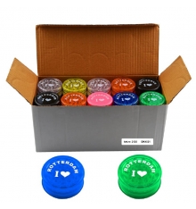 BOX OF 50 PLASTIC GRINDERS MIX OF COLORS
